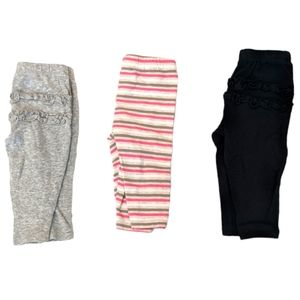 Carter's baby girl pants size 3 months, grey, pink stripes black and ruffles